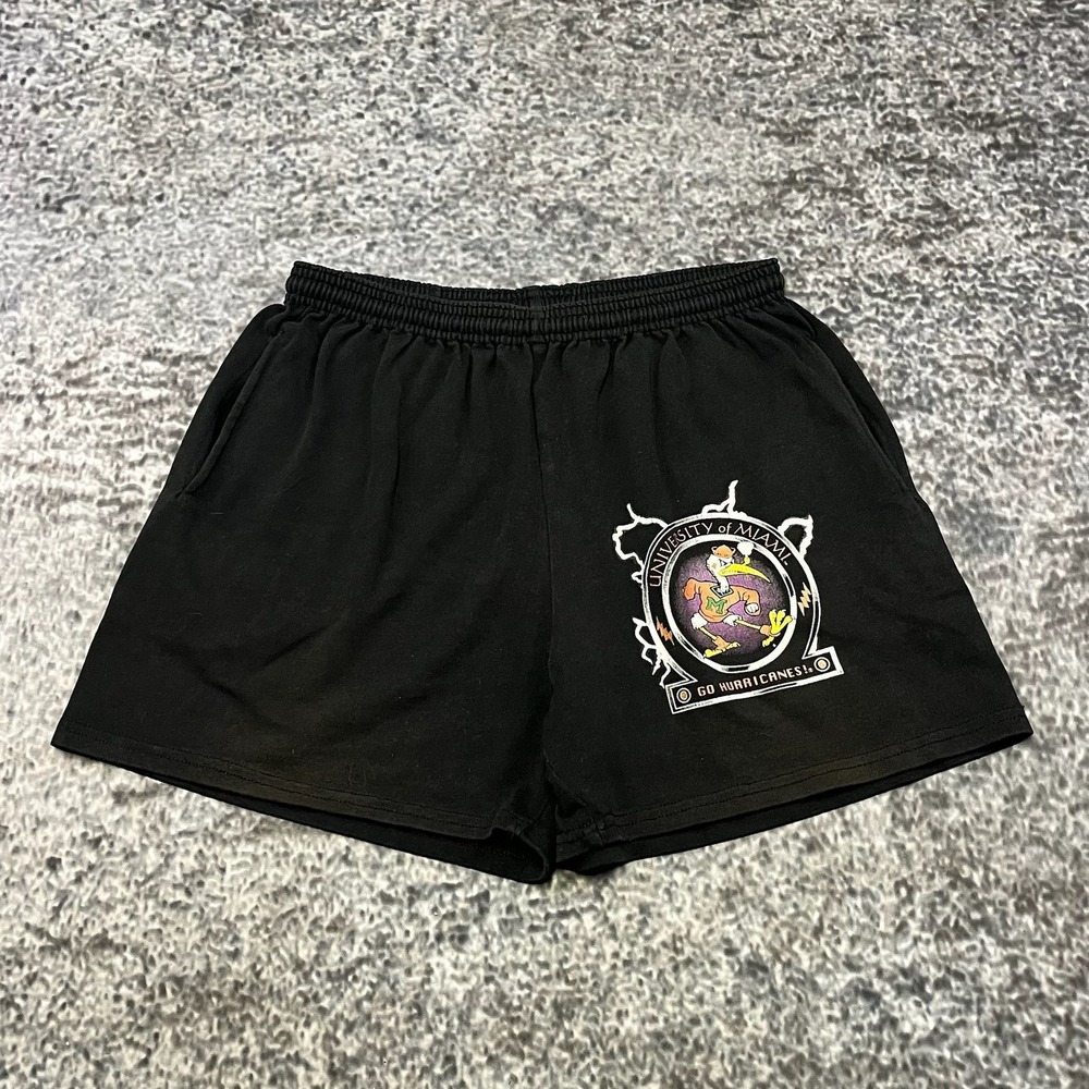 Vintage 90s University Of‎ Miami Hurricanes Shorts Mens XL Black Jerzees NCAA